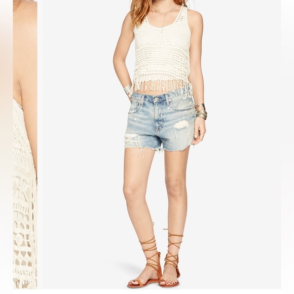 Denim & Supply Ralph Lauren Fringe crochet cropped ivory top Sz S/P - Picture 8 of 8